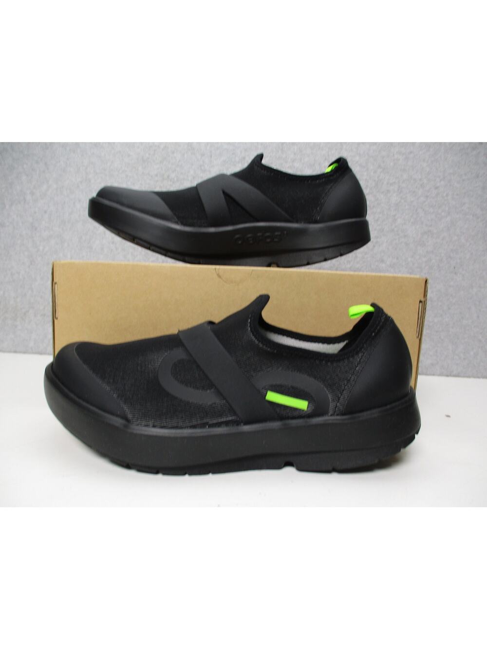 Oofos Oomg Slip On Recovery Shoes Black/Gray Fibre Shoes Mens Sz 10.5